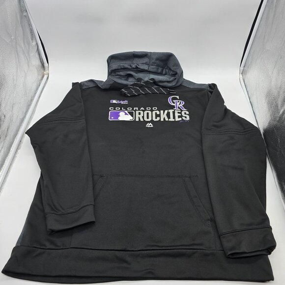 Colorado Rockies Majestic Black Hoodie Sweatshirt Medium MLB Logo Fan Gear - Picture 1 of 9